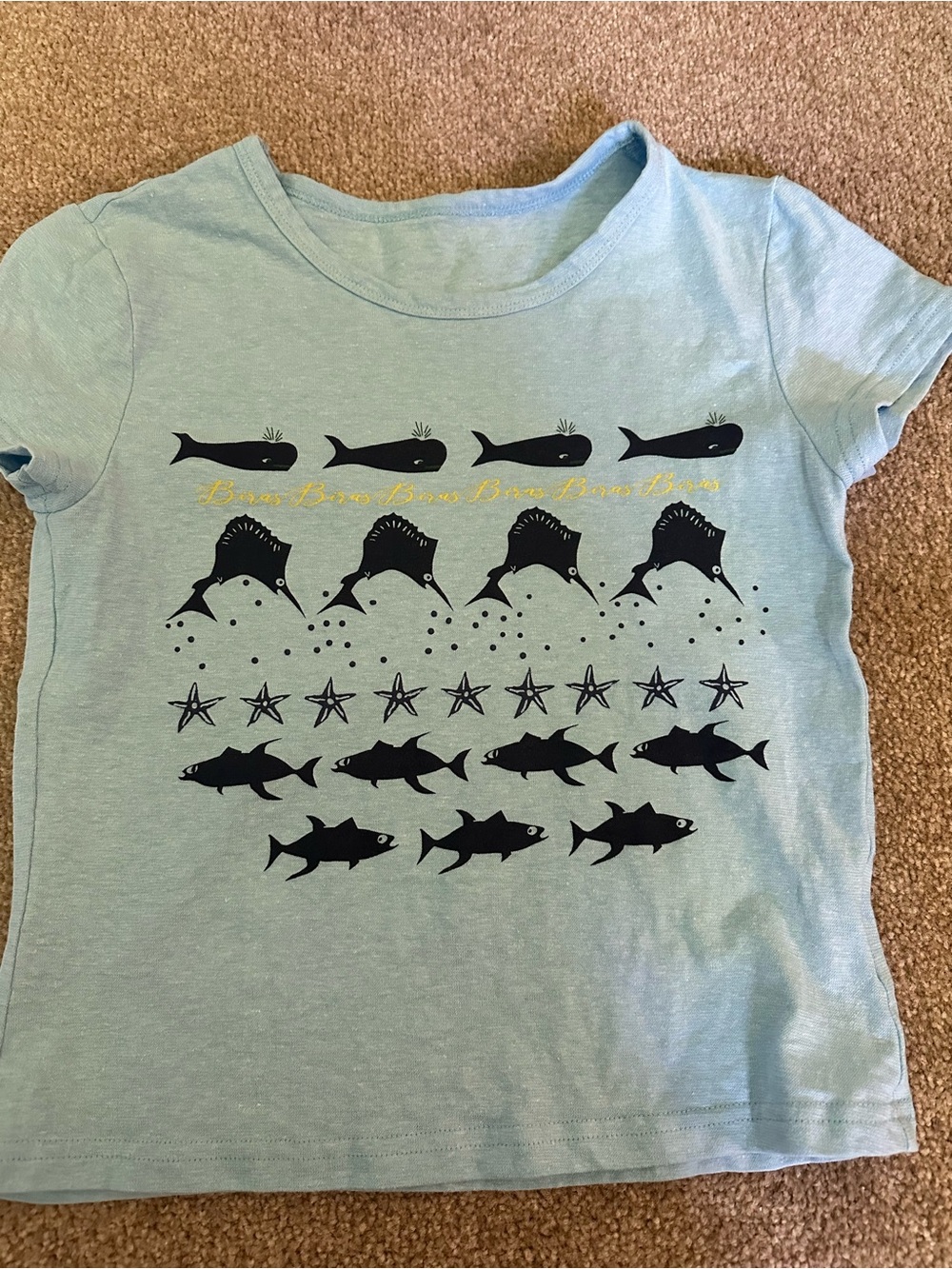 Light Blue Ocean Graphic Tee with Navy Fish